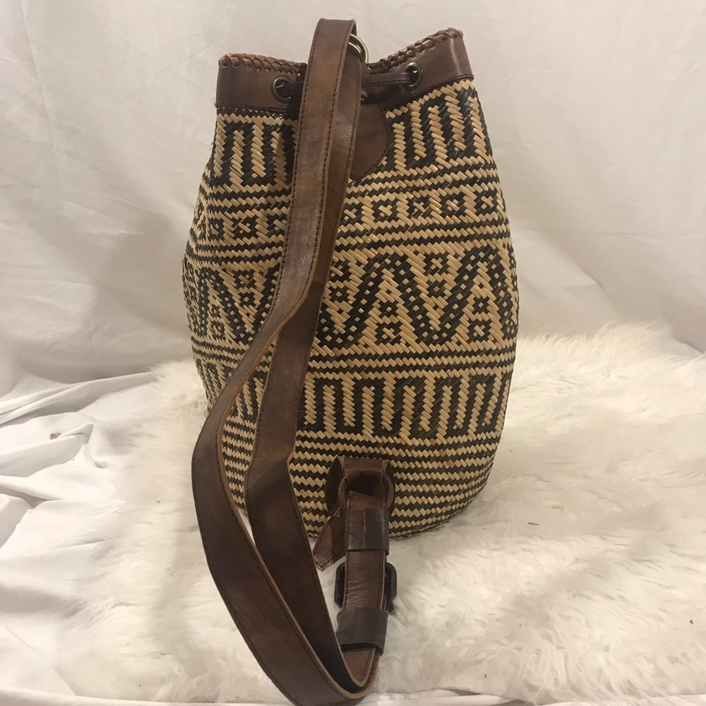 Handmade Woven Bamboo and Leather Backpack - Picture 3 of 8